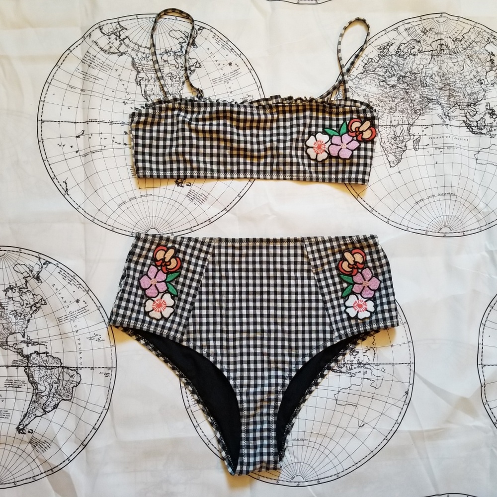 Gingham and Floral High Waisted Bikini Topshop